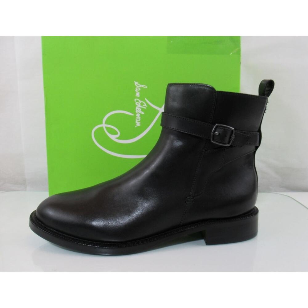Women's Sam Edelman Nolynn Buckled Zip Ankle Boots Booties Black Leather Size 9 - Picture 2 of 9